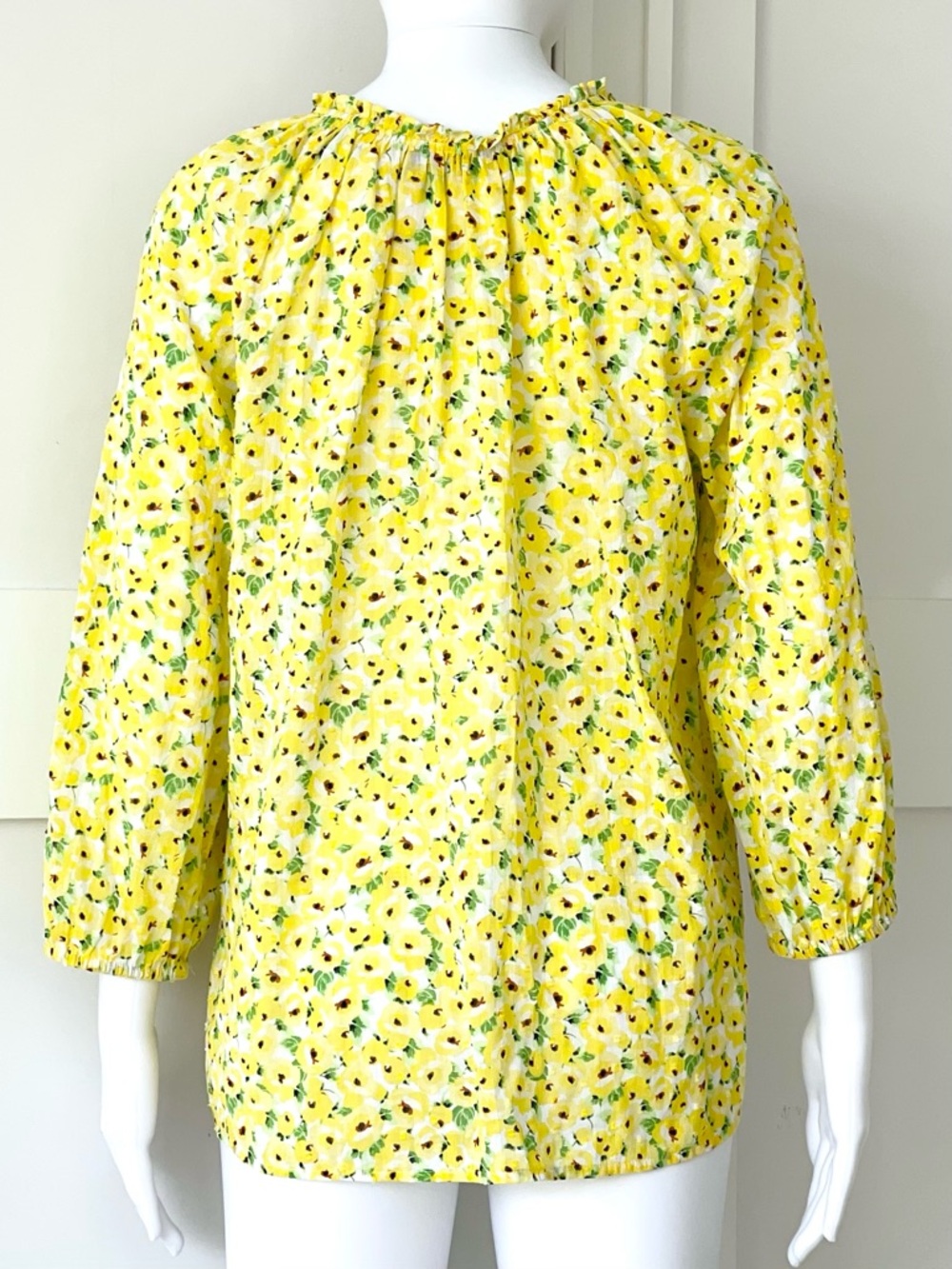 Ann Taylor LOFT Floral Clip Tie Neck 100% Cotton Blouse Ruffle Neckline - Picture 8 of 10